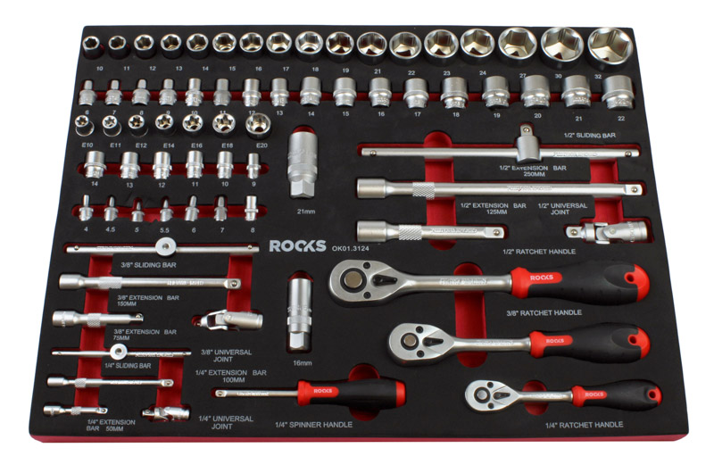 ROOKS Zestaw narzędzi 1/4" 3/8" 1/2" 72 elementów OK-01.3124