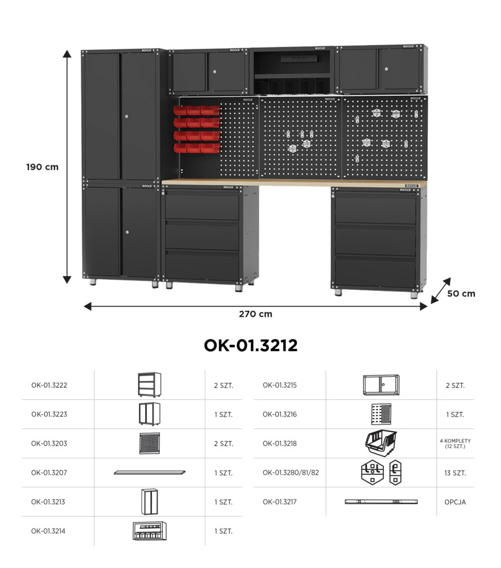 ROOKS Zestaw mebli warsztatowych RMS BLACK 36 elementów na palecie OK-01.3212