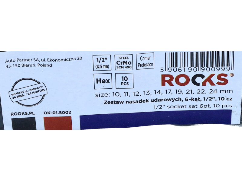 ROOKS Zestaw nasadek udarowych 6-kątne 1/2" 10 elementów OK-01.5002