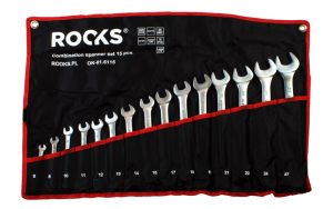 ROOKS Zestaw kluczy płasko-oczkowych w etui 15 części: 6 8 10 11 12 13 14 15 17 18 19 22 21 24 27 OK-01.6115