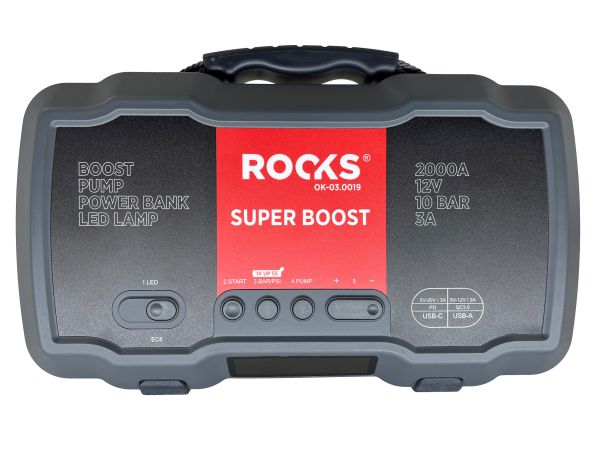 ROOKS Booster urządzenie rozruchowe z kompresorem 12V 1000/2000 A 10 BAR 55,5 Wh OK-03.0019