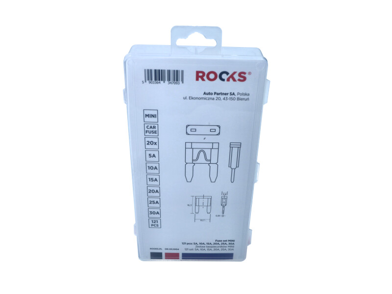 ROOKS Zestaw bezpieczników MINI 121 szt. 5A 10A 15A 20A 25A 30A OK-03.1004