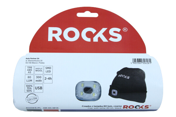 ROOKS Czapka z lampką 80 lm czarna OK-03.3015