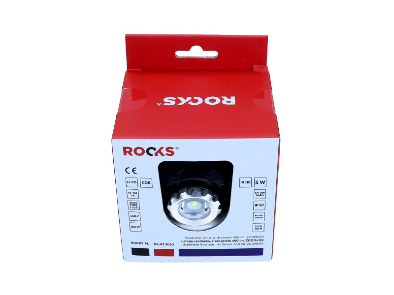 ROOKS Lampa czołówka z sensorem 450 lm ZOOMx110 OK-03.3020