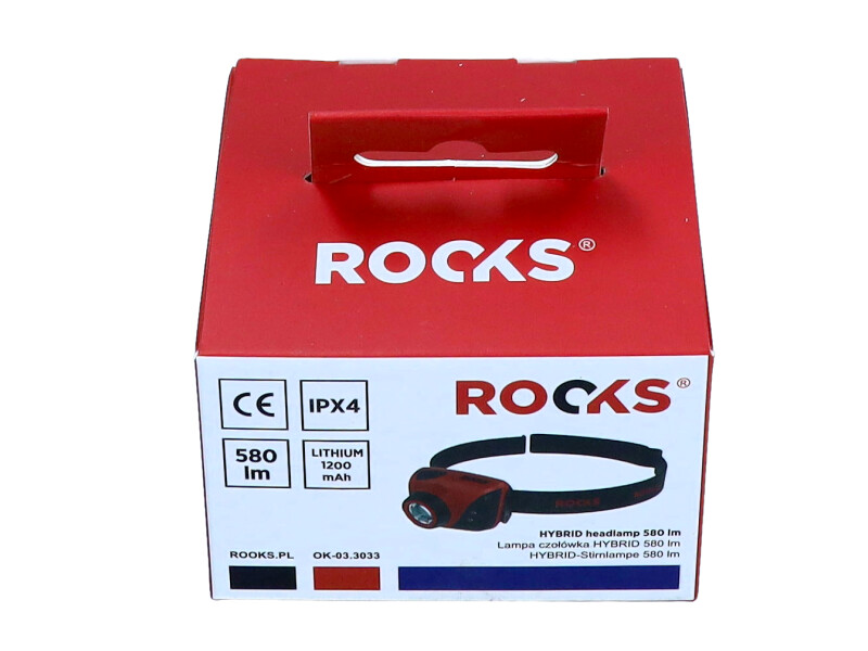 ROOKS Lampa czołówka HYBRID 580 lum Li-po 1200 mAh & 3 x AAA OK-03.3033