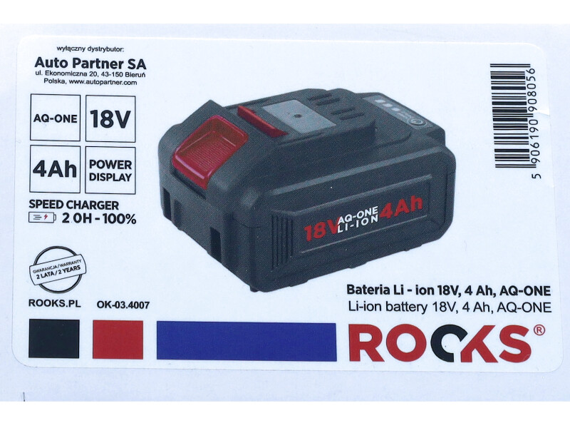 ROOKS 18 V AQ-ONE Bateria Li-ion 4 Ah OK-03.4007