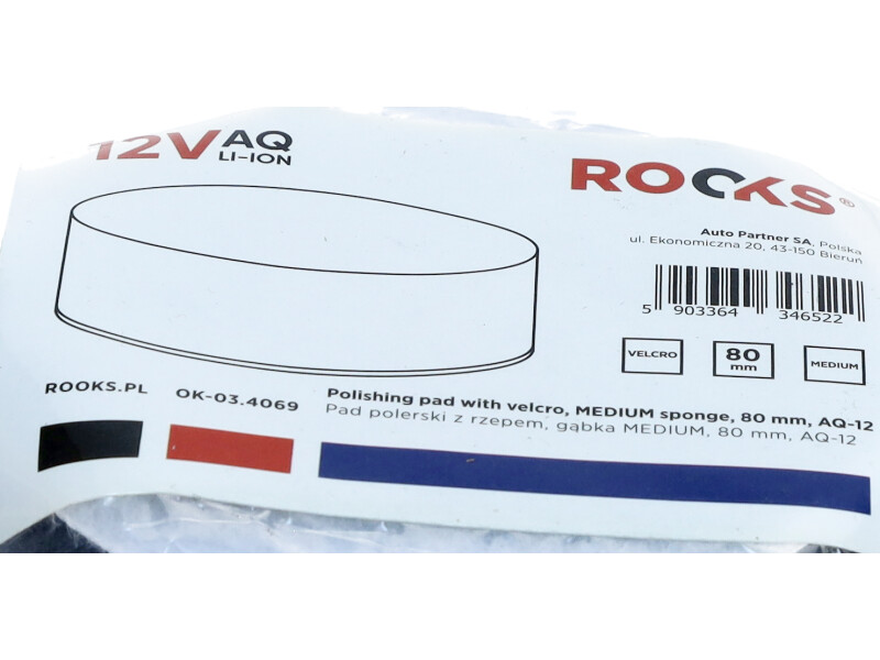 ROOKS 12 V pad polerski z rzepem - gąbka MEDIUM 75 mm OK-03.4069