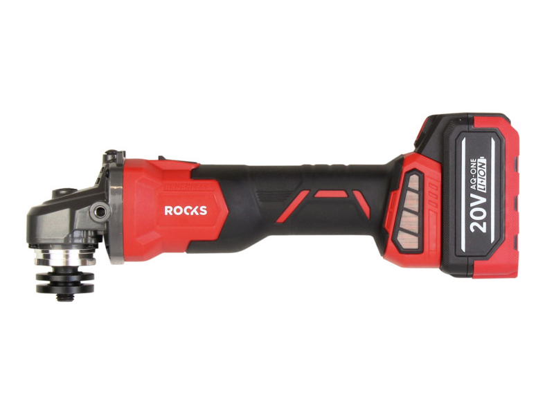 ROOKS 20 V AQ-ONE szlifierka kątowa 125 mm 8500 obr./min komplet z akumulatorem 4 Ah ładowarką i walizką OK-03.4307