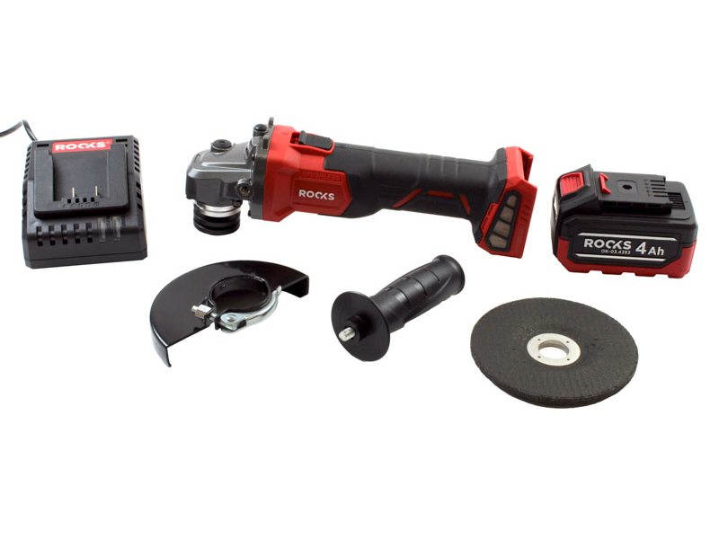 ROOKS 20 V AQ-ONE szlifierka kątowa 125 mm 8500 obr./min komplet z akumulatorem 4 Ah ładowarką i walizką OK-03.4307