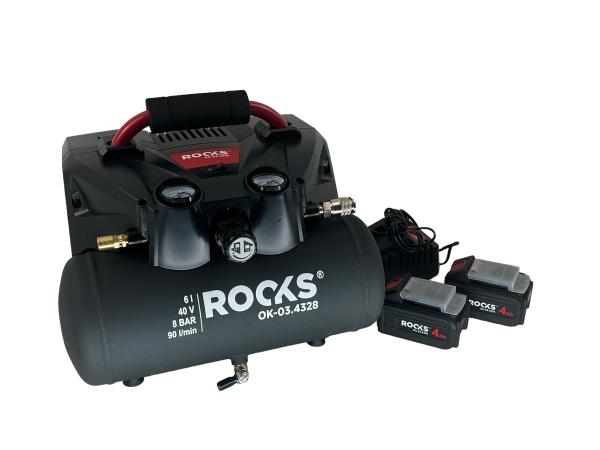 ROOKS 20V AQ-ONE Kompresor 6l 1 kM 8 BAR 36 V kpl. z akumulatorem 2 x 4 Ah OK-03.4328