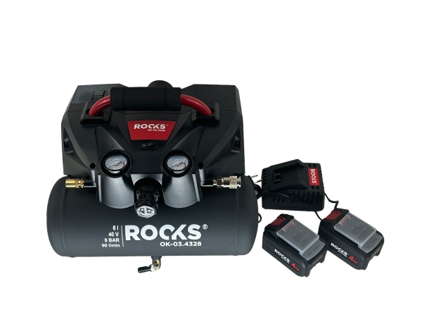 ROOKS 20V AQ-ONE Kompresor 6l 1 kM 8 BAR 36 V kpl. z akumulatorem 2 x 4 Ah OK-03.4328
