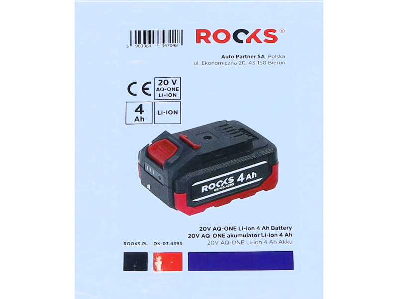 ROOKS 20 V AQ-ONE bateria Li-ion 4 Ah OK-03.4393