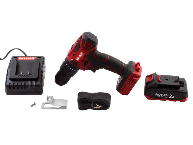 ROOKS 20V AQ-ONE Wiertarko-wkrętarka ECO 45 Nm metalowy uchwyt komplet z akumulatorem 2Ah ładowarką i walizką OK-03.4409