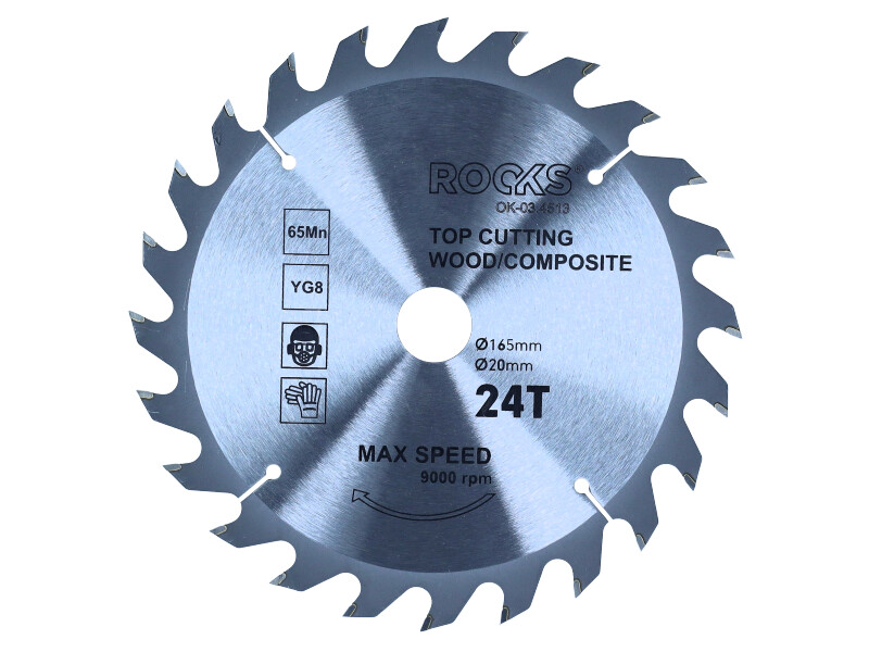 ROOKS Tarcza widiowa do drewna 165 x 20 mm 65MN-YG8 grubość 2,2 mm 24 T OK-03.4513