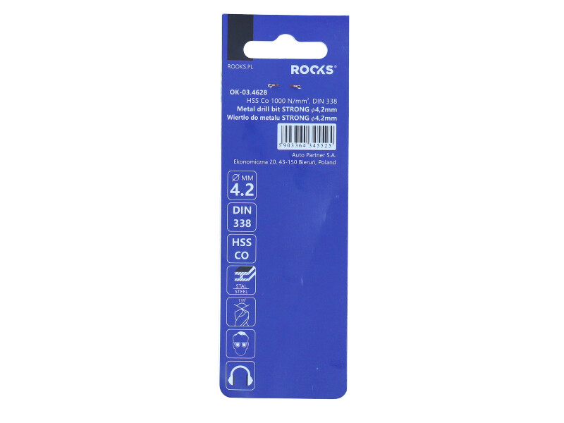 ROOKS Wiertło do metalu STRONG ∅ 4,2 mm HSS Co 1000 N/mm2 DIN 338 OK-03.4628
