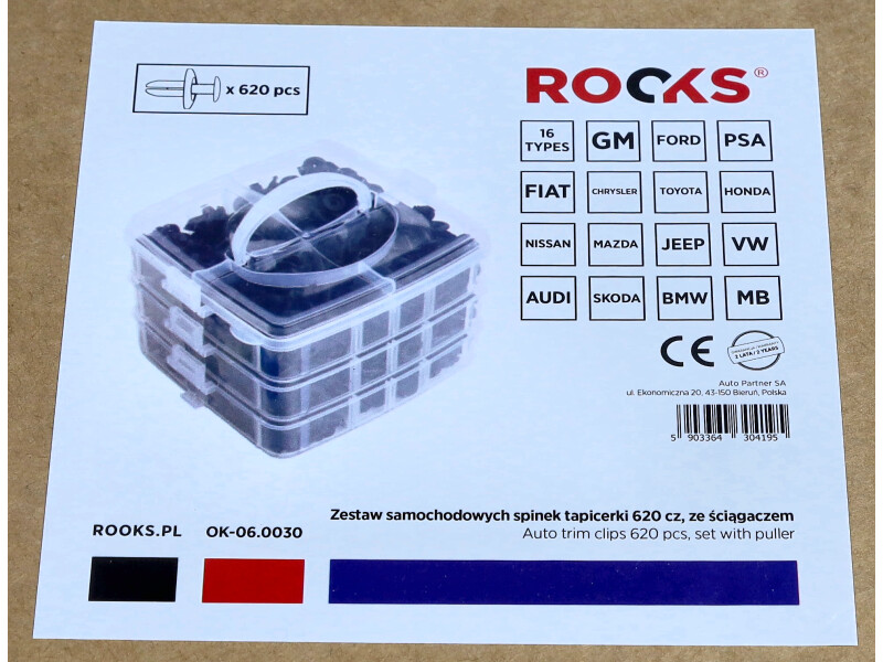 ROOKS Zestaw samochodowych spinek tapicerki 620 elementów ze ściągaczem OK-06.0030