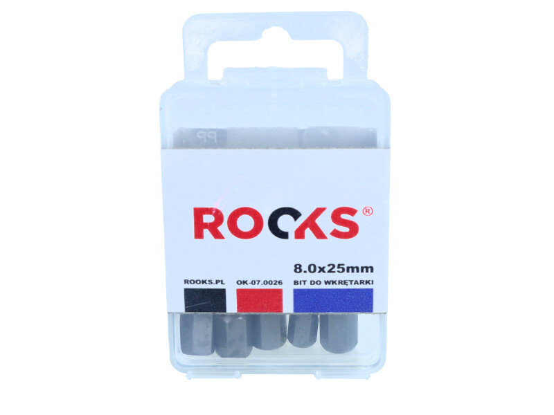 ROOKS Bit do wkrętarki 1/4" x 25 mm x  HEX 8 udarowy CrVMoSi kpl. 10 szt. OK-07.0026