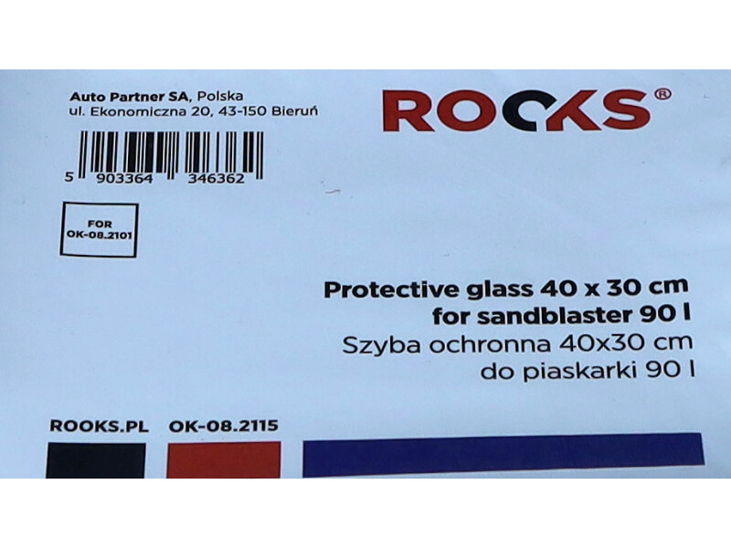ROOKS Szyba ochronna 40x30 cm do piaskarki 90 l OK-08.2101 OK-08.2115