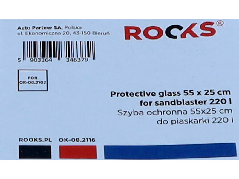 ROOKS Szyba ochronna 55x25 cm do piaskarki 220 l OK-08.2102 OK-08.2116