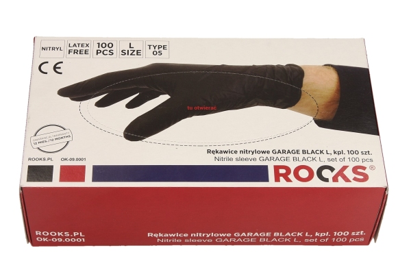 ROOKS OK-09.0002 Rękawice nitrylowe GARAGE BLACK L komplet 100 sztuk