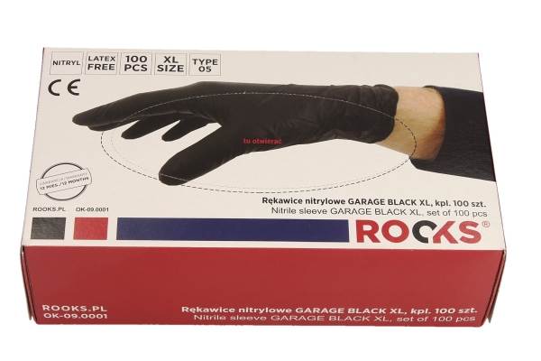 ROOKS OK-09.0003 Rękawice nitrylowe GARAGE BLACK XL komplet 100 sztuk