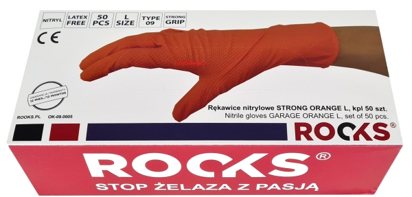 ROOKS OK-09.0005 Rękawice nitrylowe STRONG ORANGE L komplet 50 sztuk