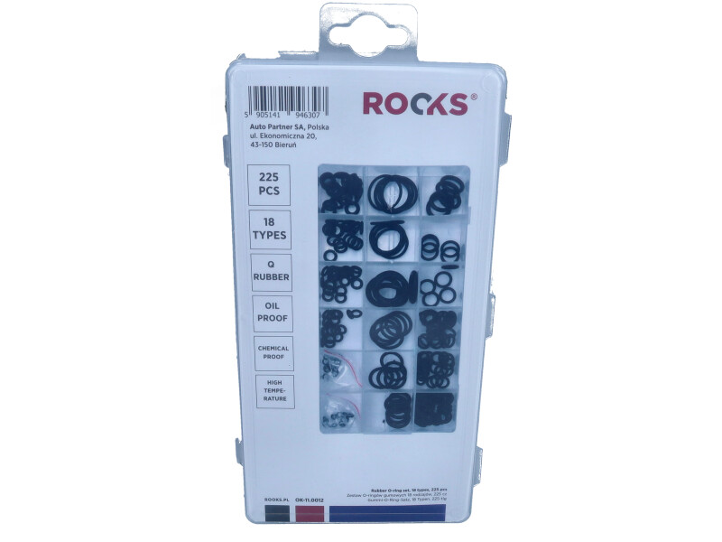 ROOKS Zestaw O-ringów gumowych 18 rodzajów 225 elementów OK-11.0012