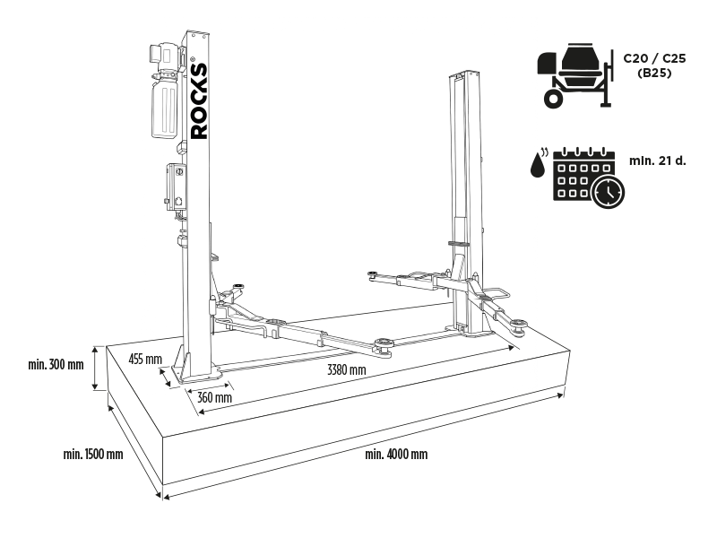 ROOKS Podnośnik dwukolumnowy elektrohydrauliczny 4t automatyczny