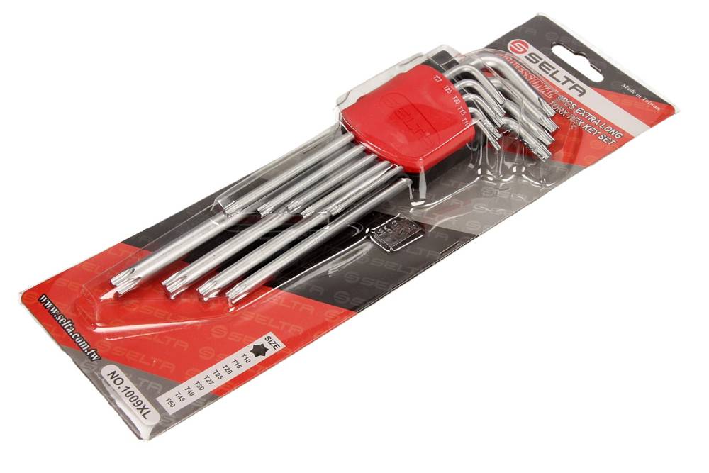 SELTA SE-1009XL Zestaw kluczy imbusowych extra długich TORX w uchwycie 9 elementów T10-T50
