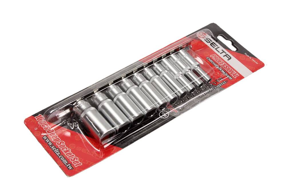 SELTA Nasadki długie na szynie 1/4" 12-kątne 10 części SE-2910D