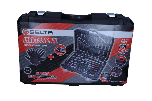 SELTA Zestaw narzędziowy 1/4" 3/8" 1/2" 218 części SE-45218