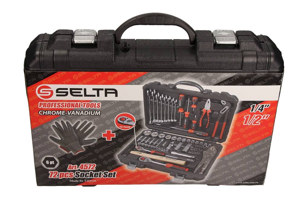 SELTA Zestaw narzędziowy 1/4" i 1/2" 72 części SE-4572