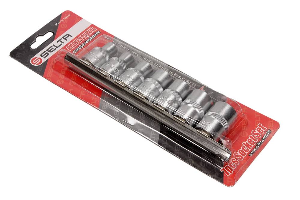 SELTA Nasadki TORX E na szynie 1/2" 7 części SE-4607