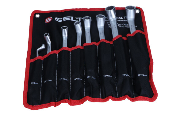 SELTA Zestaw kluczy oczkowych odgiętych w etui 8 elementów 8 x 9 mm - 22 x 24 mm SE-835824