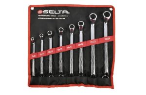 SELTA Zestaw kluczy oczkowych odgiętych w etui 8 elementów 8 x 9 mm - 22 x 24 mm SE-835824