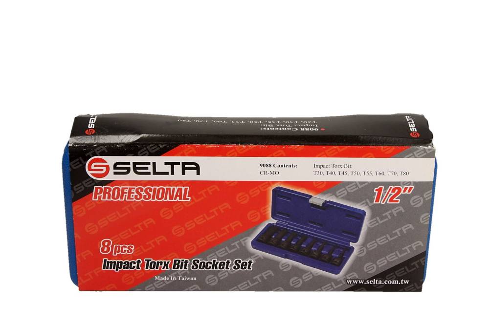 SELTA Zestaw bitów udarowych TORX 1/2" 8 elementów T30-T80 SE-9088